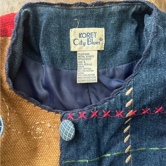 Patchwork Embroidered Jacket - Navy, Red, Tan - Picture 3 of 4